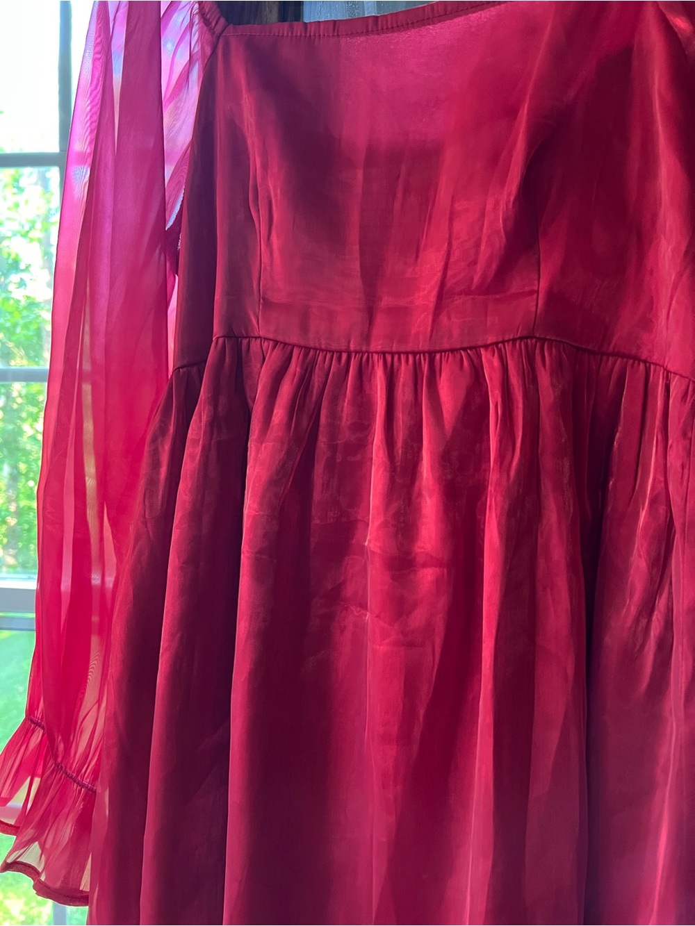 Holiday Red Long-Sleeve Chiffon Dress - Picture 3 of 6
